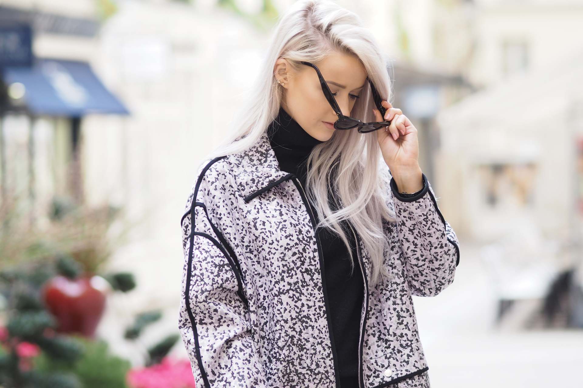inthefrow paris fashion week kenzo lilac leopard print jacket and valentino rockstuds in powder