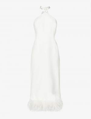 Feather Trimmed Midi Dress