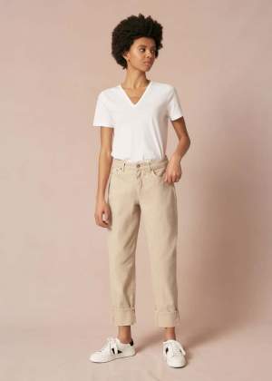 Rolled Hem Jean Beige