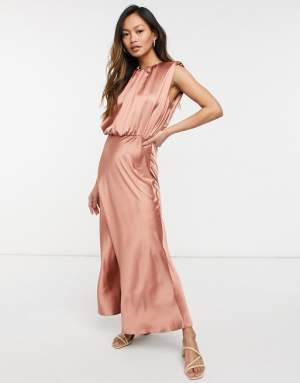 Sleeveless Satin Midi Dress