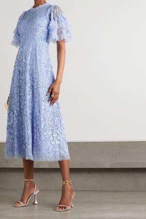 Embellished Ruffle Sleeve Dress