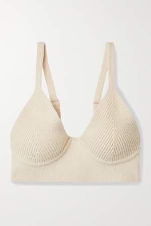 Ribbed Knit Bra Ecru