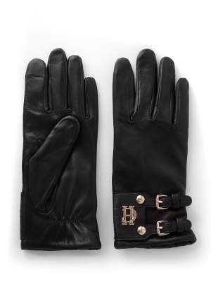 Monogram Leather Gloves Black