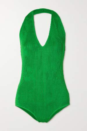 Seersucker Halterneck Swimsuit Green