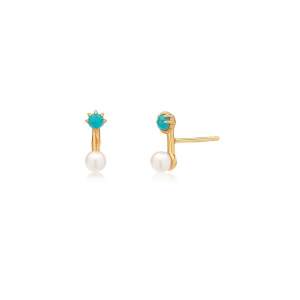 Riviera Pearl & Turq Earrings Gold