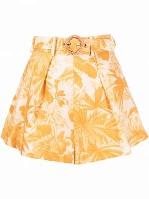 Floral High Waisted Shorts Yellow