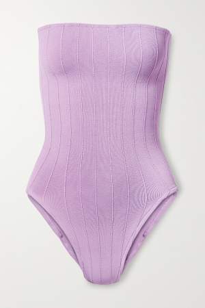 Strapless Ribbed Swimsuit Lilac