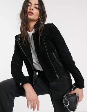 Suede Biker Jacket Black