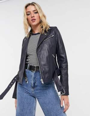 Leather Biker Jacket Navy