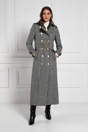 Full Length Trench Coat Hooundstooth