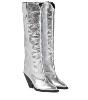 Western Knee High Boots Silver