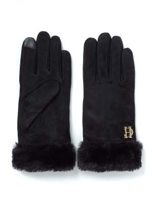 Faux Trim Suede Gloves
