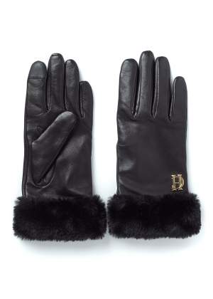 Faux Trim Leather Gloves