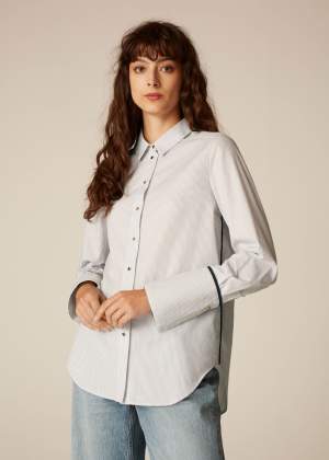 Cotton Stripe Shirt Navy/White