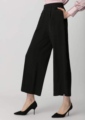 Wide Leg Silk Pants Black
