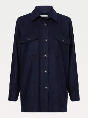 Wool Blend Shacket Navy