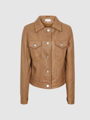 Leather Trucker Jacket Tan